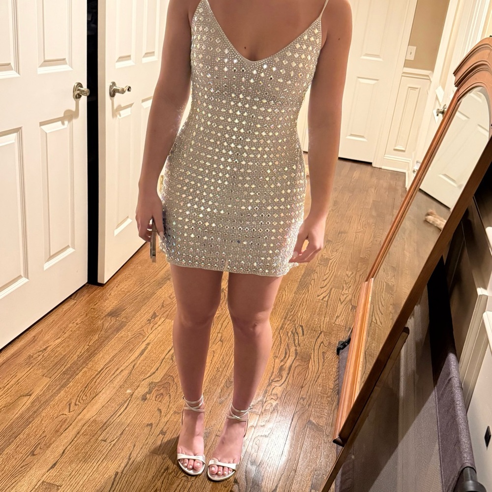 NWT: Oh Polly Silver Sparkle Mini Prom Dress - Picture 7 of 7